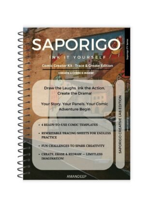Saporigo Ink It Yourself Comic Creator Kit | Trace & Create Edition | Rewritable Transparent Tracing Comic Book | Draw, Trace, Erase & Recreate | Creative Kit for Kids & Artists