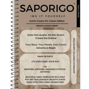 Saporigo Ink It Yourself Comic Creator Kit Classic Edition | 122 Pages | Blank Comic Book & Graphic Novel Journal | DIY Manga & Cartoon Strip Templates | Spiral Bound | ISBN 978-81-987846-9-8