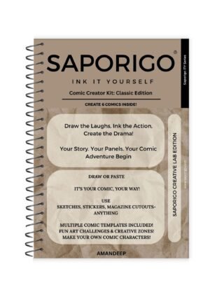 Saporigo Ink It Yourself Comic Creator Kit Classic Edition | 122 Pages | Blank Comic Book & Graphic Novel Journal | DIY Manga & Cartoon Strip Templates | Spiral Bound | ISBN 978-81-987846-9-8