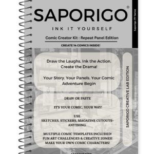 Saporigo Ink It Yourself Comic Practice Pack Repeat Panel Edition | 238 Pages | Repeated Panel Grids for Daily Practice | Comic & Animation Drawing Workbook | Spiral Bound | ISBN 978-81-987846-4-3