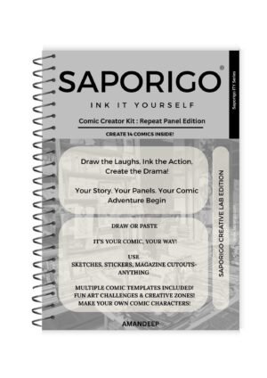 Saporigo Ink It Yourself Comic Practice Pack Repeat Panel Edition | 238 Pages | Repeated Panel Grids for Daily Practice | Comic & Animation Drawing Workbook | Spiral Bound | ISBN 978-81-987846-4-3