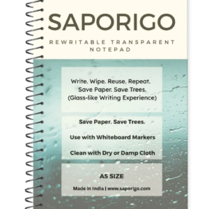 SAPORIGO Transparent Rewritable Notebook STN Series | A5 (Pack of 3) | Write, Wipe & Reuse | Eco-Friendly Clear Notepad