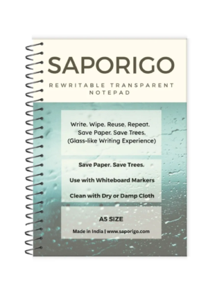 SAPORIGO Transparent Rewritable Notebook STN Series | A5 (Pack of 3) | Write, Wipe & Reuse | Eco-Friendly Clear Notepad