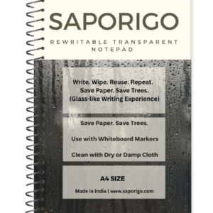 SAPORIGO Transparent Rewritable Notebook STN Series | A4 (Pack of 2) | Glass Writing Feel | Spiral Bound Eco-Friendly Clear Notepad