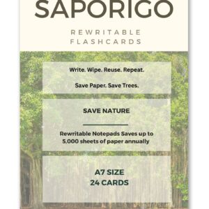 SAPORIGO Reusable Blank Flash Cards | Write & Wipe with Whiteboard Marker | 100 GSM Coated Paper
