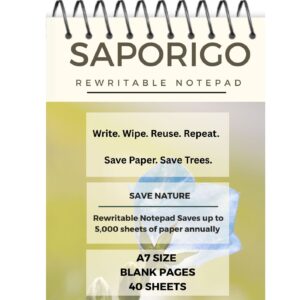 SAPORIGO A7 Reusable Pocket Diary Notebook | 40 Sheets (80 Pages) | All Blank Coated Pages | Write, Wipe & Reuse Mini Handy Pad