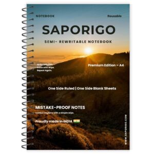 SAPORIGO Semi-Rewritable Notebook A4 (Blank Sheets) – Reusable Pages | Write with Ball Pen, Clean with Sanitizer | Paper-Based | Study, Notes & Practice Notebook