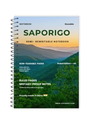 SAPORIGO Semi-Rewritable Notebook A5 Ruled | Reusable Daily Writing Notebook | Write with Ball Pen & Clean with Sanitizer | Matte Coated Pages | Eco-Friendly Study & Work Notebook