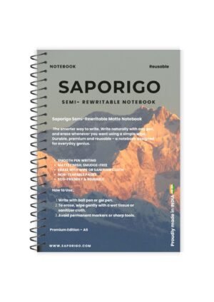 SAPORIGO Semi-Rewritable Pocket Notebook A6 (Blank Sheets) | Reusable Coated Pages | Write with Ball Pen, Erase with Sanitizer