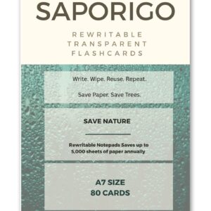 SAPORIGO Transparent Rewritable Flash Cards A7 Size | Clear Wipe-Clean Study & Tracing Cards