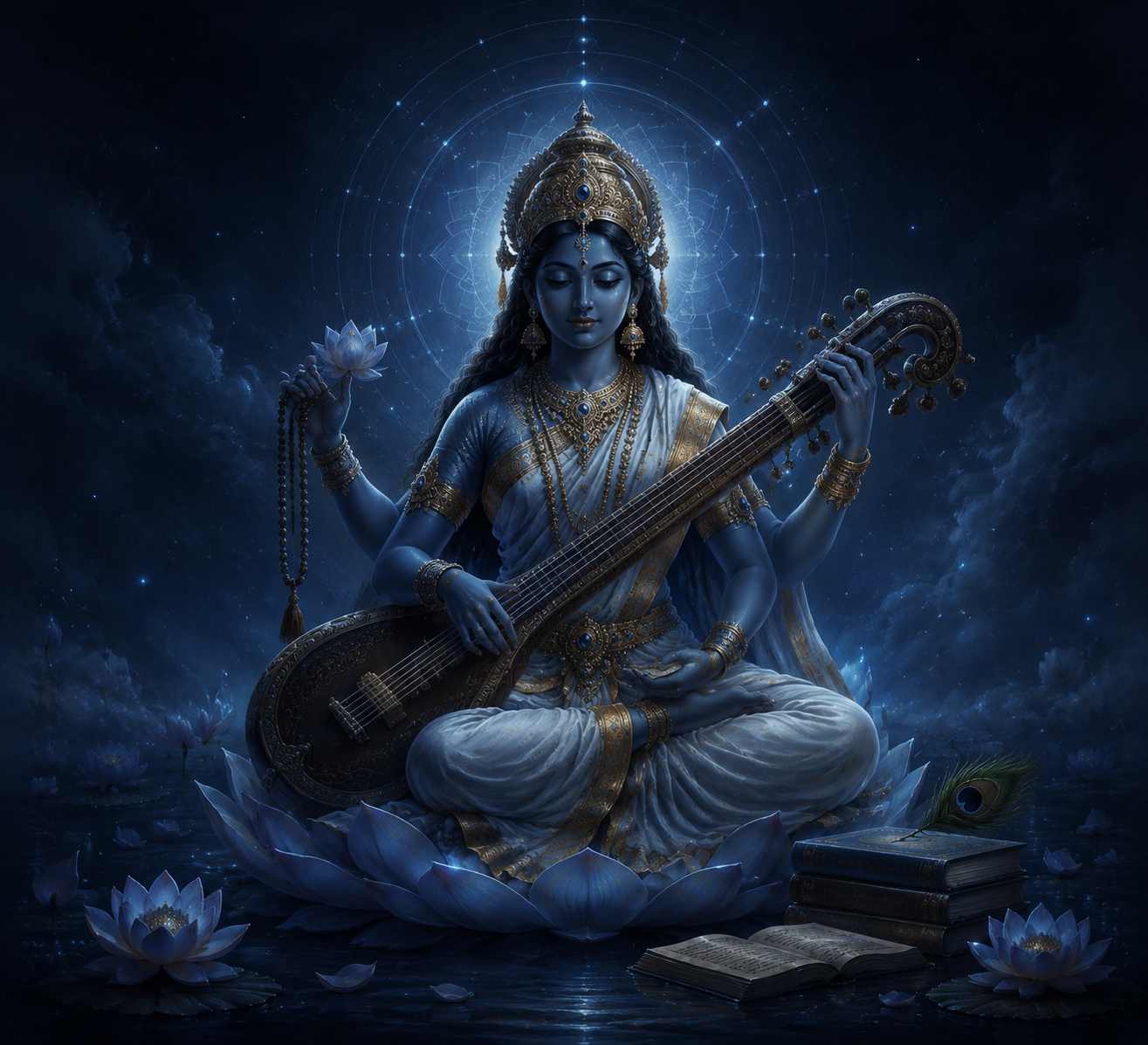 Artistic representation of Maa Neel Saraswati